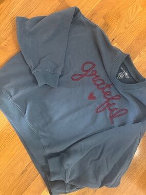 NATURAL LIFE Gray Crewneck Sweatshirt with Red Embroidery